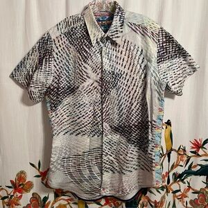 Robert Graham Short Sleeve Button 100% Cotton Mens L size shirt AOP